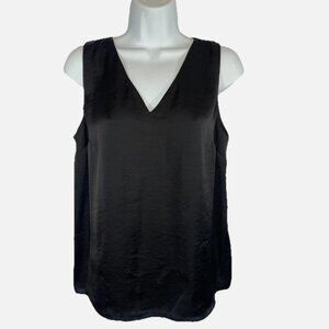 Nine West Top Women Black Satin Blouse Sleeveless Lined Tank Size Medium